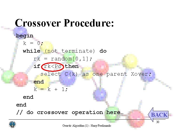 Crossover Procedure: begin k = 0; while (not terminate) do rk = random[0, 1];