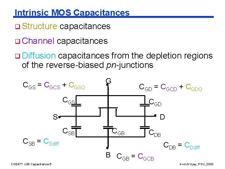 Intrinsic MOS Capacitances q Structure q Channel capacitances q Diffusion capacitances from the depletion