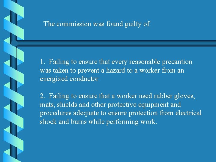 The commission was found guilty of 1. Failing to ensure that every reasonable precaution