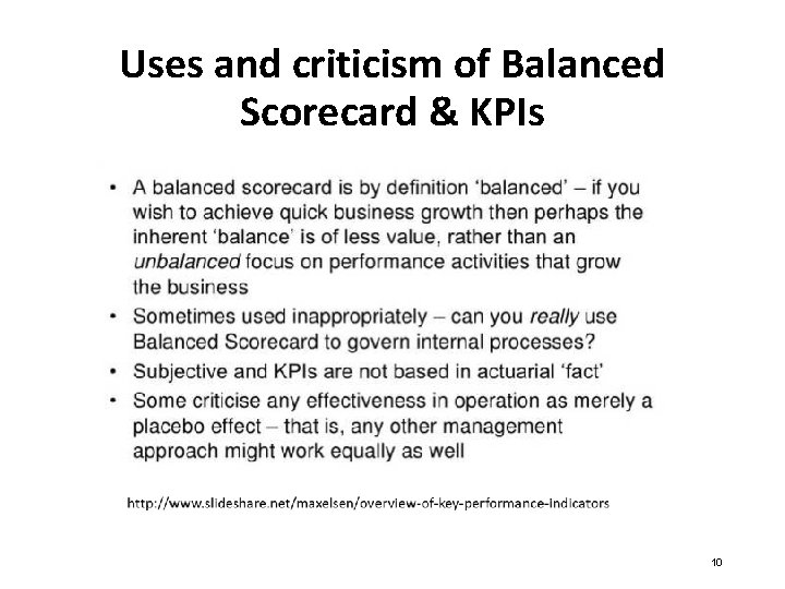 Uses and criticism of Balanced Scorecard & KPIs 10 