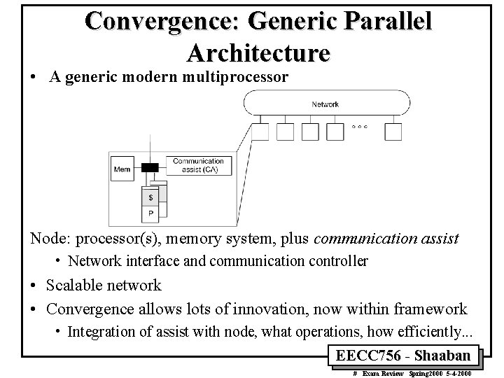 Convergence: Generic Parallel Architecture • A generic modern multiprocessor Node: processor(s), memory system, plus