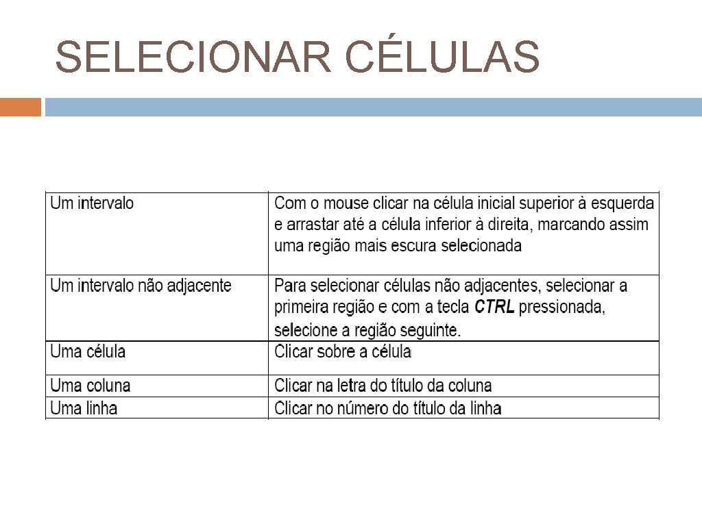 SELECIONAR CÉLULAS 