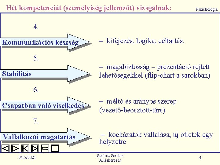 Hét kompetenciát (személyiség jellemzőt) vizsgálnak: Pszichológia 4. Kommunikációs készség – kifejezés, logika, céltartás. 5. Hét kompetenciát (személyiség jellemzőt) vizsgálnak: Pszichológia 4. Kommunikációs készség – kifejezés, logika, céltartás. 5.