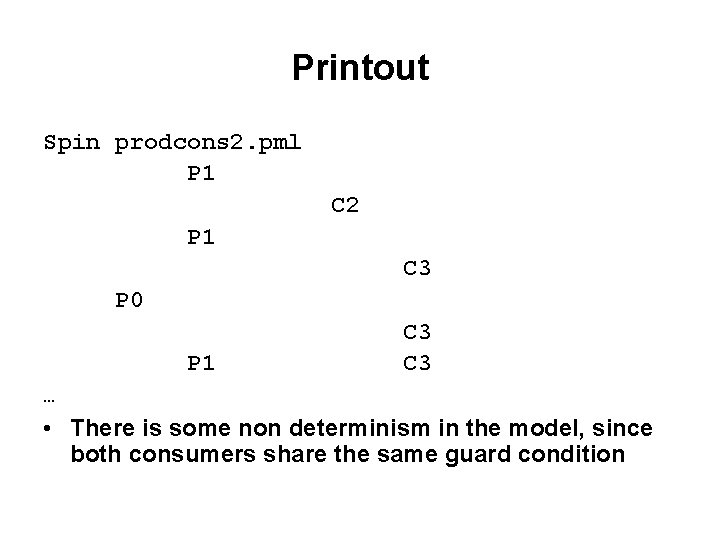 Printout Spin prodcons 2. pml P 1 C 2 P 1 C 3 P