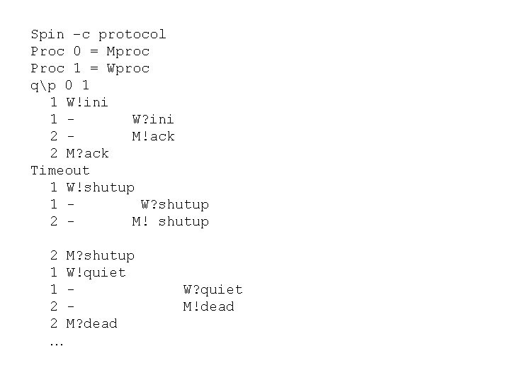 Spin –c protocol Proc 0 = Mproc Proc 1 = Wproc qp 0 1