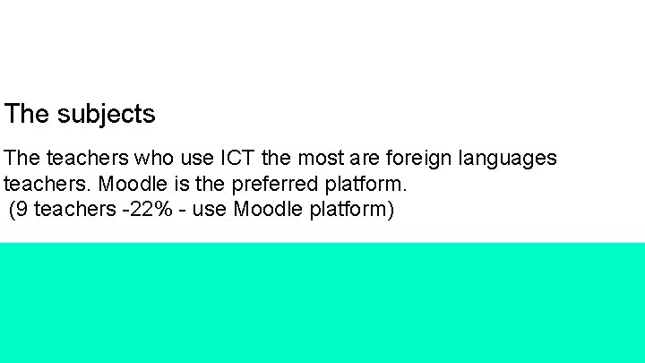 The subjects The teachers who use ICT the most are foreign languages teachers. Moodle