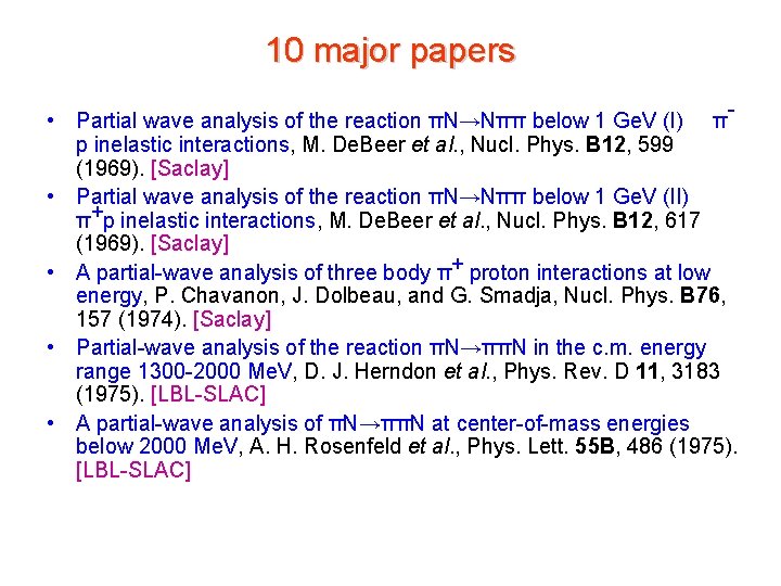 10 major papers • Partial wave analysis of the reaction πN→Nππ below 1 Ge.