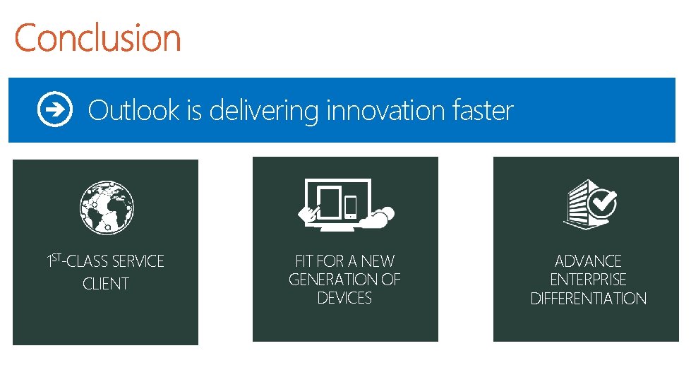 Outlook is delivering innovation faster 1 ST-CLASS SERVICE CLIENT FIT FOR A NEW GENERATION
