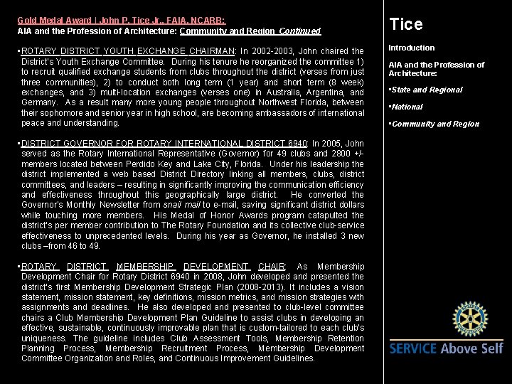 Gold Medal Award | John P. Tice Jr. , FAIA, NCARB: AIA and the