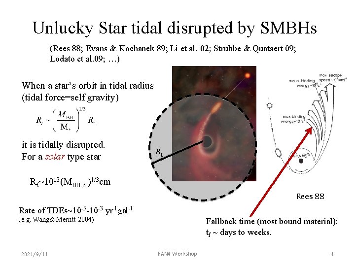 Unlucky Star tidal disrupted by SMBHs (Rees 88; Evans & Kochanek 89; Li et