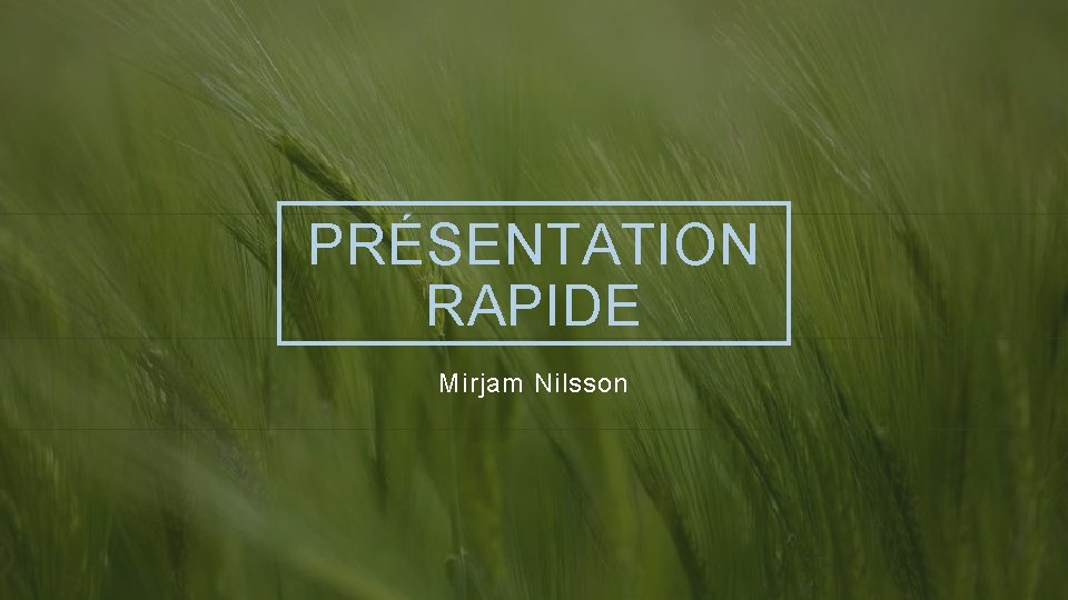 PRÉSENTATION RAPIDE Mirjam Nilsson 