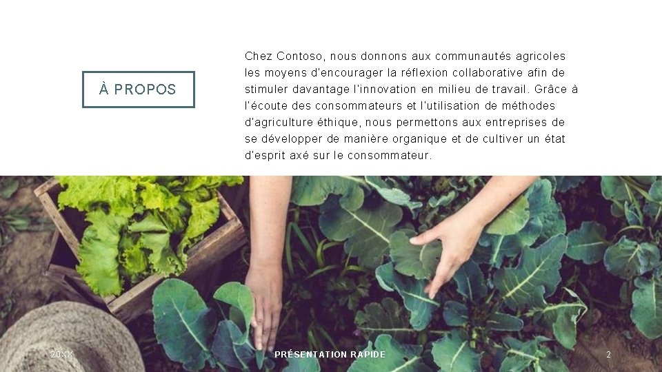 Chez Contoso, nous donnons aux communautés agricoles moyens d’encourager la réflexion collaborative afin de
