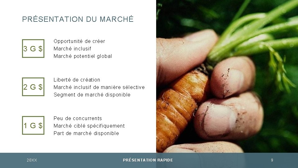 PRÉSENTATION DU MARCHÉ 3 G$ Opportunité de créer Marché inclusif Marché potentiel global 2