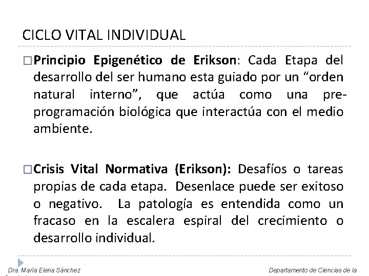CICLO VITAL INDIVIDUAL �Principio Epigenético de Erikson: Cada Etapa del desarrollo del ser humano