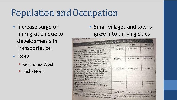 Population and Occupation • Increase surge of Immigration due to developments in transportation •