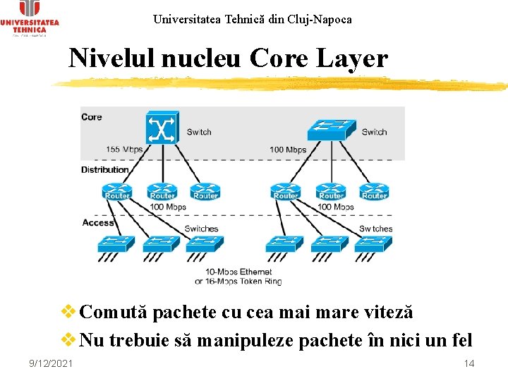 Universitatea Tehnică din Cluj-Napoca Nivelul nucleu Core Layer v Comută pachete cu cea mai