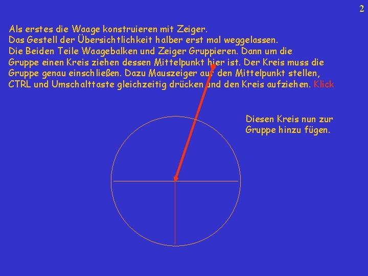 2 Als erstes die Waage konstruieren mit Zeiger. Das Gestell der Übersichtlichkeit halber erst