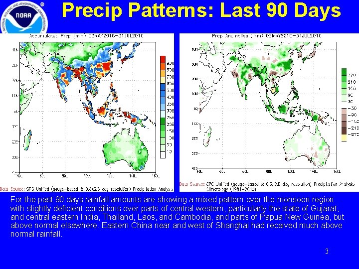 Precip Patterns: Last 90 Days For the past 90 days rainfall amounts are showing