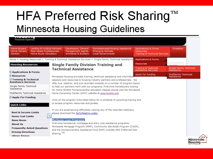 HFA Preferred Risk Sharing Minnesota Housing Guidelines 