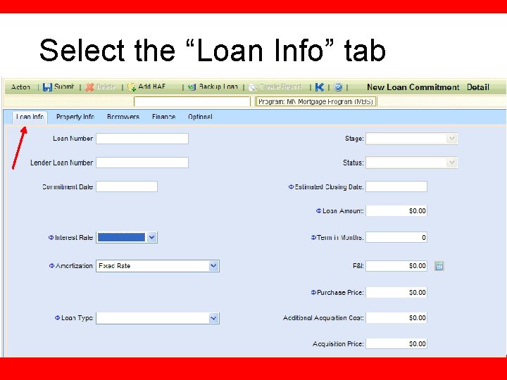 Select the “Loan Info” tab 