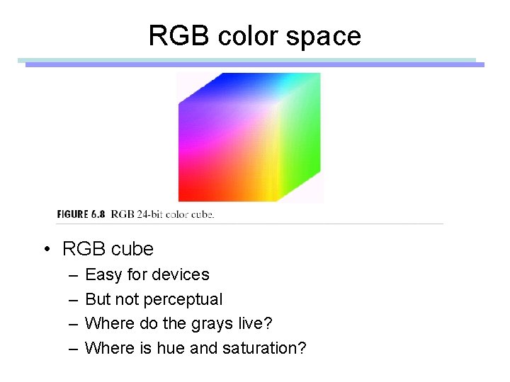 RGB color space • RGB cube – – Easy for devices But not perceptual