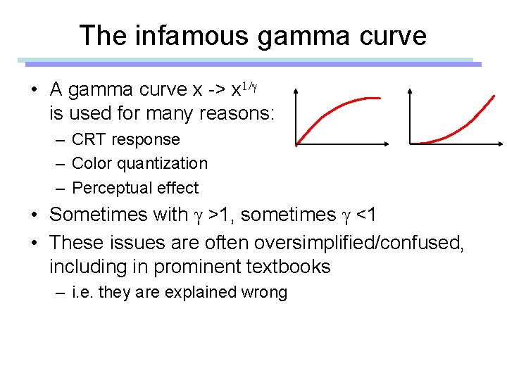 The infamous gamma curve • A gamma curve x -> x 1/ is used