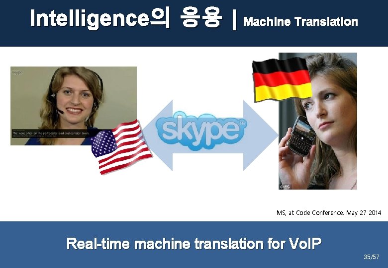 Intelligence의 응용 | Machine Translation MS, at Code Conference, May 27 2014 Real-time machine
