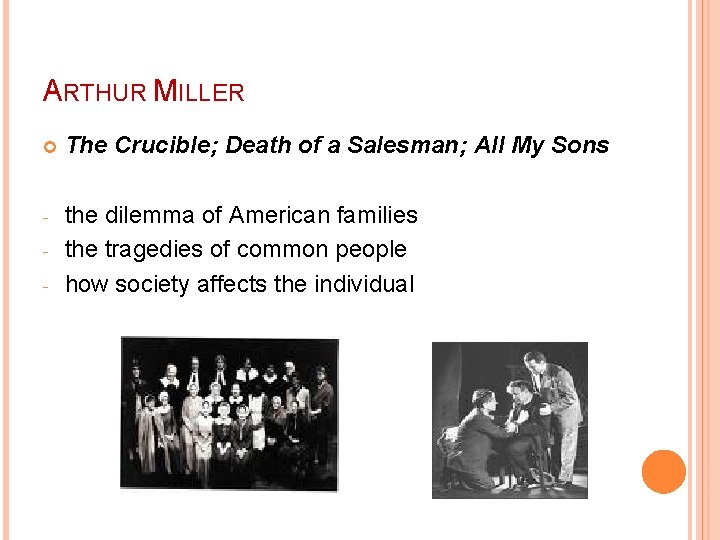 ARTHUR MILLER The Crucible; Death of a Salesman; All My Sons - the dilemma