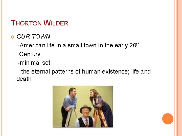 THORTON WILDER OUR TOWN -American life in a small town in the early 20