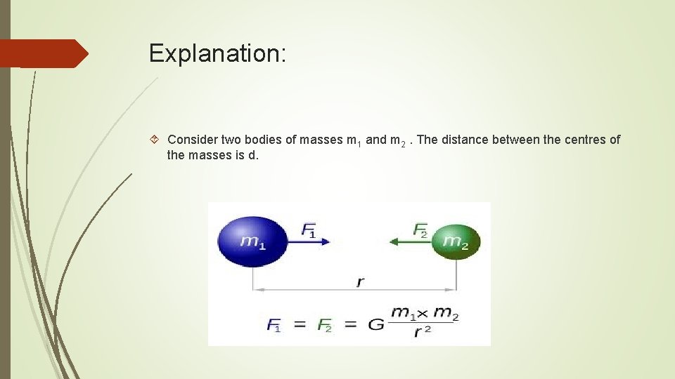 Explanation: Consider two bodies of masses m 1 and m 2. The distance between