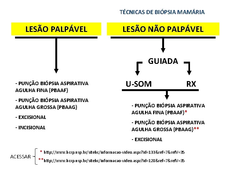 TÉCNICAS DE BIÓPSIA MAMÁRIA LESÃO PALPÁVEL LESÃO NÃO PALPÁVEL GUIADA - PUNÇÃO BIÓPSIA ASPIRATIVA