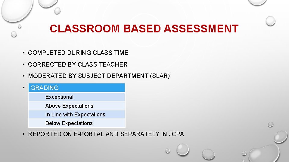 CLASSROOM BASED ASSESSMENT • COMPLETED DURING CLASS TIME • CORRECTED BY CLASS TEACHER •