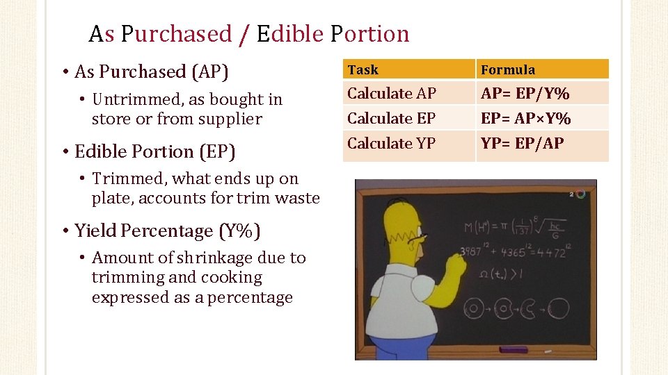 As Purchased / Edible Portion • As Purchased (AP) • Untrimmed, as bought in