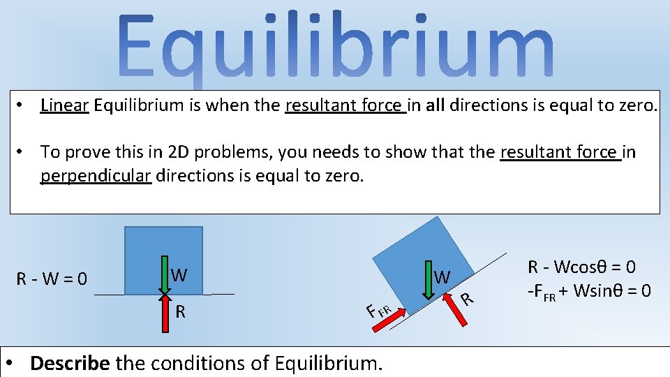 • Linear Equilibrium is when the resultant force in all directions is equal