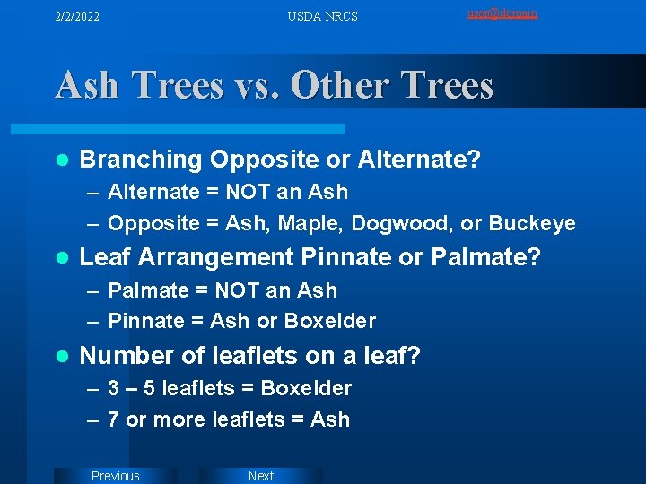 2/2/2022 USDA NRCS user@domain Ash Trees vs. Other Trees l Branching Opposite or Alternate?