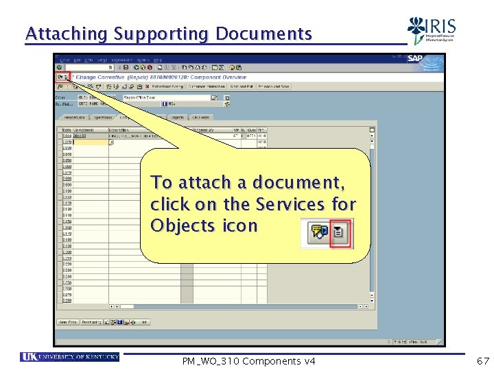 Attaching Supporting Documents To attach a document, click on the Services for Objects icon