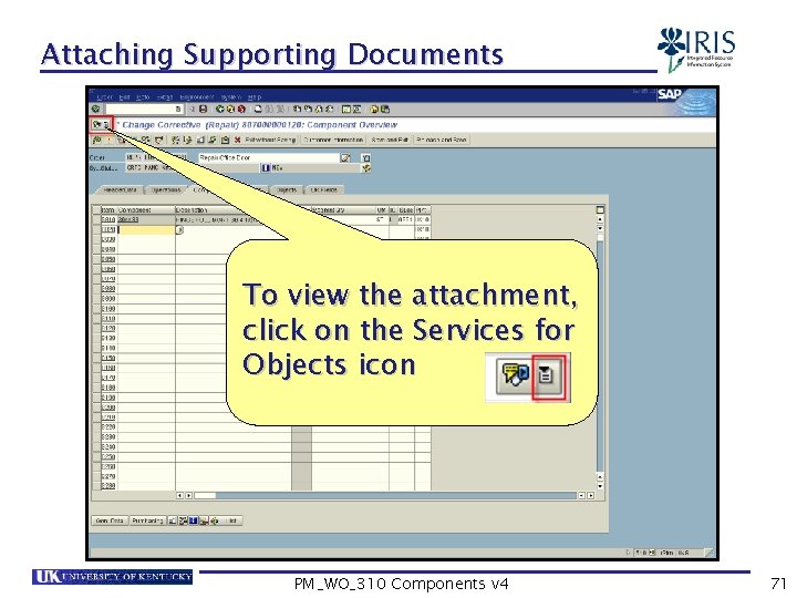 Attaching Supporting Documents To view the attachment, click on the Services for Objects icon