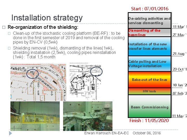 Start : 07/01/2016 Installation strategy � Re-organization of the shielding: � � De-cabling activities