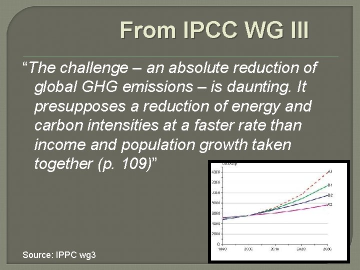 From IPCC WG III “The challenge – an absolute reduction of global GHG emissions