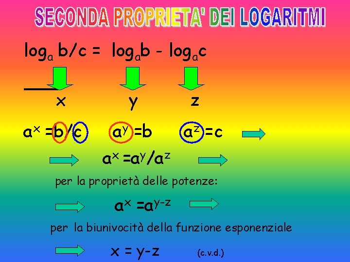 loga b/c = logab - logac x ax =b/c y ay =b z az