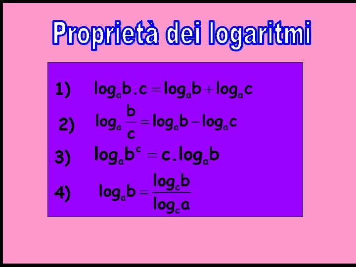 Proprietà logaritmi 1) 2) 3) 4) 