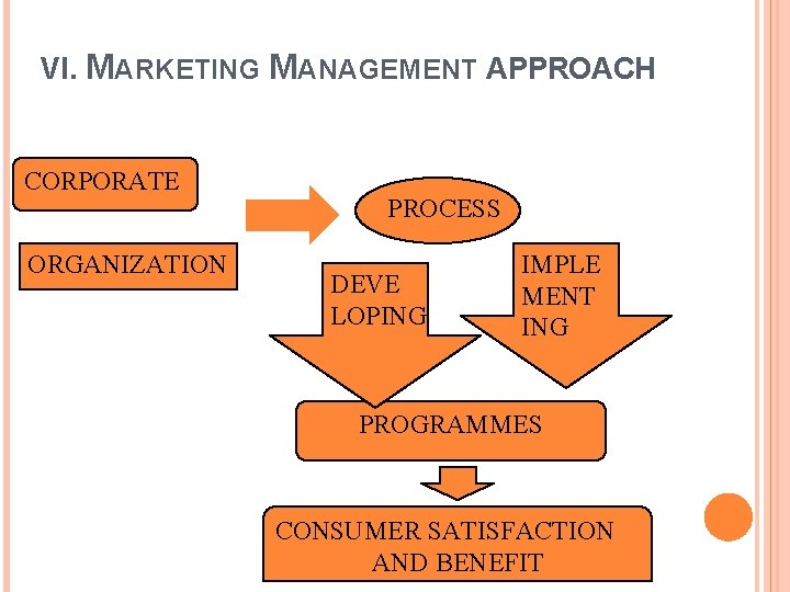 VI. MARKETING MANAGEMENT APPROACH CORPORATE ORGANIZATION PROCESS DEVE LOPING IMPLE MENT ING PROGRAMMES CONSUMER VI. MARKETING MANAGEMENT APPROACH CORPORATE ORGANIZATION PROCESS DEVE LOPING IMPLE MENT ING PROGRAMMES CONSUMER
