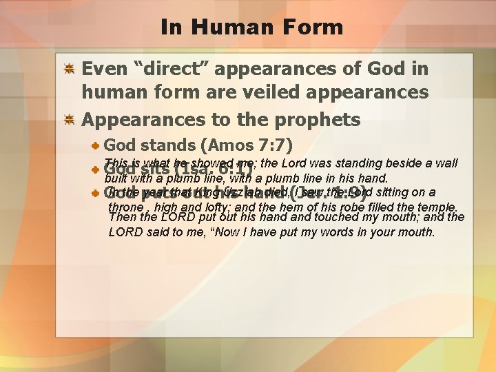 In Human Form Even “direct” appearances of God in human form are veiled appearances