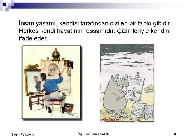 İnsan yaşamı, kendisi tarafından çizilen bir tablo gibidir. Herkes kendi hayatının ressamıdır. Çizimleriyle kendini