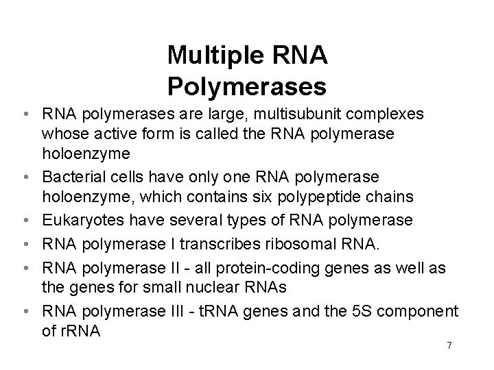 Multiple RNA Polymerases • RNA polymerases are large, multisubunit complexes whose active form is