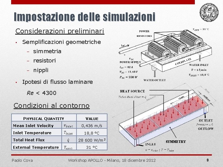 Impostazione delle simulazioni Considerazioni preliminari • • Semplificazioni geometriche – simmetria – resistori –