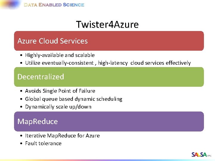 Twister 4 Azure Cloud Services • Highly-available and scalable • Utilize eventually-consistent , high-latency