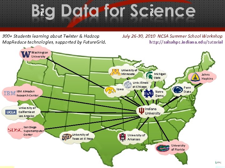 300+ Students learning about Twister & Hadoop Map. Reduce technologies, supported by Future. Grid.