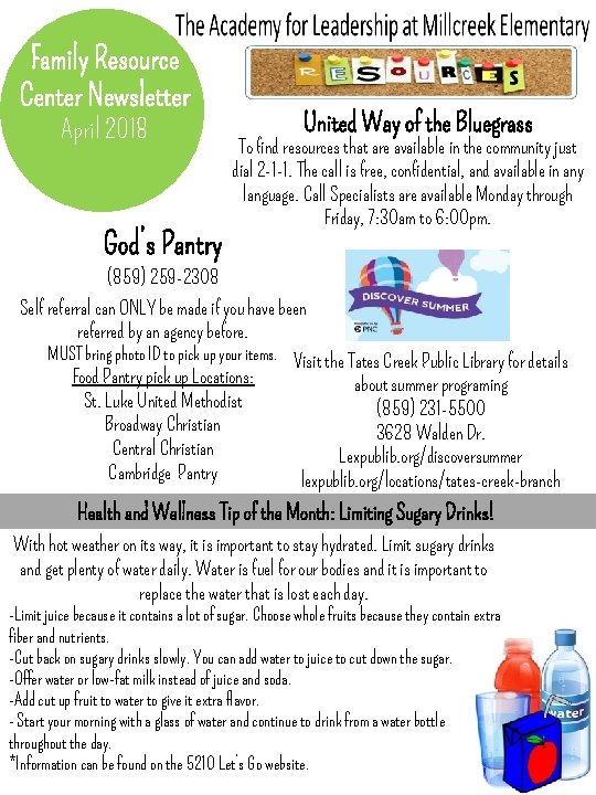 Family Resource Center Newsletter April 2018 God’s Pantry United Way of the Bluegrass To