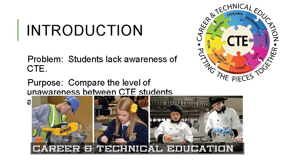 INTRODUCTION Problem: Students lack awareness of CTE. Purpose: Compare the level of unawareness between INTRODUCTION Problem: Students lack awareness of CTE. Purpose: Compare the level of unawareness between